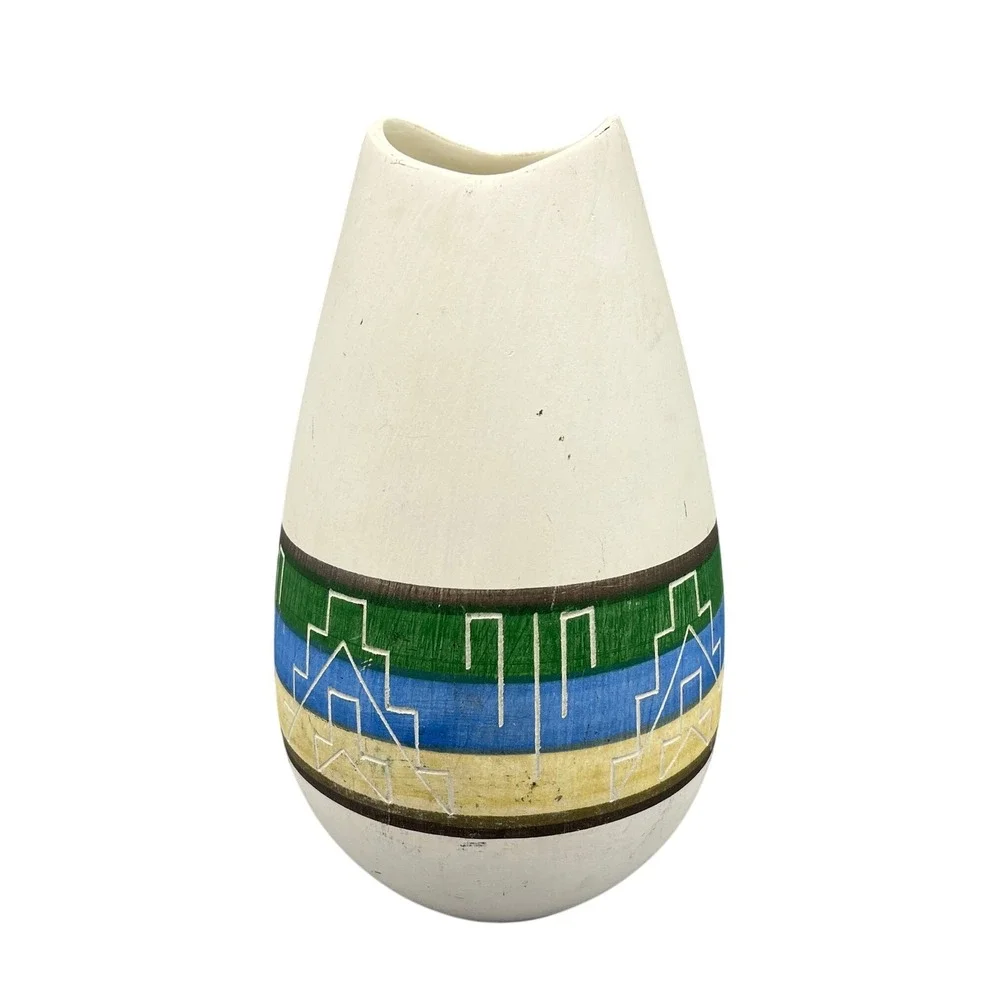 Handmade Ceramic Vase Native American Inspired Southwestern Geometric‎ Design